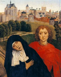 Unsere Liebe Frau der Schmerzen, Detail der Kreuzigung von Hans Memling (ca. 1430-1494)