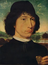 Porträt eines Mannes, der eine Münze des Kaisers Nero hält, 1474