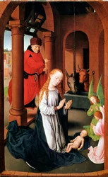 Die Geburt Christi. Linkes Panel des Triptychons der Anbetung