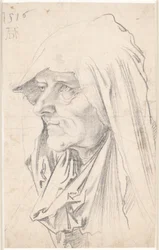 Porträt einer alten Frau im Profil nach links