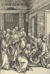 Christus wäscht die Füße des Heiligen Petrus, aus Speculum passionis domini nostri Ihesu Christi, 1507