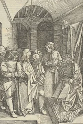 Christus vor Herodes in einer Halle, aus Speculum passionis domini nostri Ihesu Christi