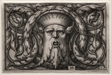 Ornament eines Satyrkopfes und Kranzes