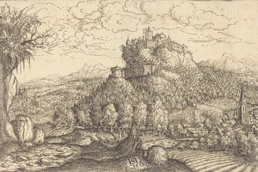 Landschaft mit einem Schloss in der Mitte, 1553