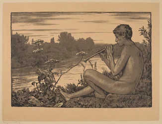 Faun, der Flöte spielt
