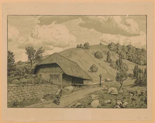 Ländliche Landschaft mit einem Wanderer aus der Umgebung von Happach im Schwarzwald