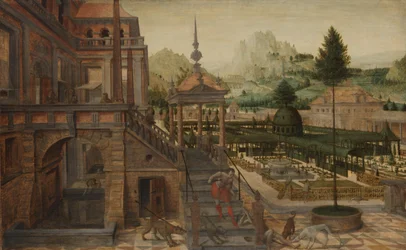 Palastgärten mit dem armen Lazarus im Vordergrund