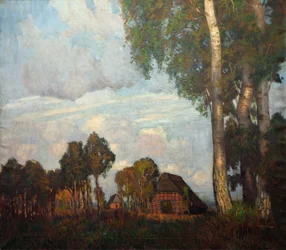 Abendlicht mit kleinen Hütten