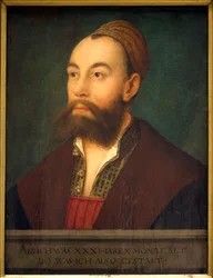 Porträt des Bankiers Anton Fugger (1493-1560) (im Text: dargestellt, wie er im Alter von 31 Jahren und 10 Monaten war) - Gemälde von Hans Maler genannt de Schwaz (1480-1526 oder 1529), Öl auf Leinwand, um 1525 - Deutsche Kunst des 16. Jahrhunderts - Musée 