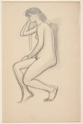 Sitzendes weibliches Modell, von der Seite gesehen