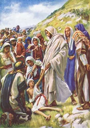 Jesus heilt den kleinen Jungen, Illustration aus Harold Copping Bilder: Die Kronen-Serie, ca. 1920er