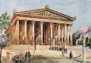 Aufragende ionische Fassade des Tempels der ephesischen Diana