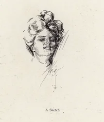 Federzeichnung Porträt einer Frau (Lithografie)