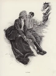 Romantisches Paar macht eine Pause während eines Ausritts