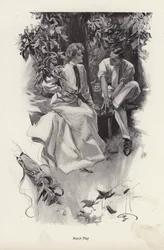 Romantisches Paar macht eine Pause von ihrem Golfspiel (Lithografie)