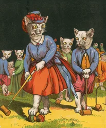 Katzen spielen Krocket