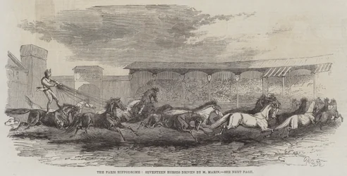 Das Pariser Hippodrom, Siebzehn Pferde gefahren von M. Martin