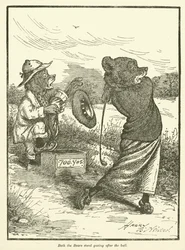 Bären spielen Golf (Farblithographie)