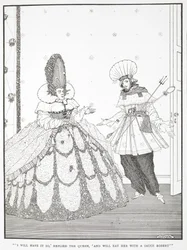 "Ich will es so," antwortete die Königin, "und werde sie mit einer Sauce Robert essen." Illustration zur Geschichte 