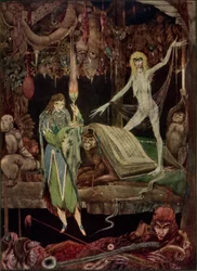 "Mir scheint, ein Millionen Narren im Chor / toben und werden nie müde", Illustration aus Faust von Goethe, übersetzt von John Anster