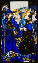 Die Königinnen von Saba, Meath und Connaught. "Queens", neun Glasplatten geätzt, gefärbt und bemalt, Illustration von J.M. Synges Gedicht, 1917