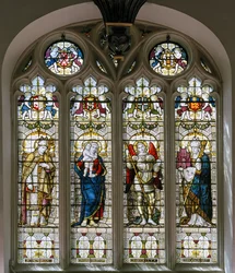 Oxford, Brasenose College Chapel, James Powell & Sons, Harry Ellis Wooldridge, St Cedda, Madonna & Kind, St Michael, St Hugh