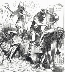 Karikatur, die die Themse und den Lea-Fluss wegen ihres schmutzigen Zustands angreift