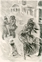 Martha die Wanderin. Illustration von Harry Furniss für den Charles Dickens Roman David Copperfield, aus der Testimonial Edition, veröffentlicht 1910.