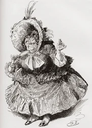 Miss Mowcher. Illustration von Harry Furniss für den Charles Dickens Roman David Copperfield, aus der Testimonial Edition, veröffentlicht 1910