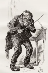Mr. Squeers. Illustration von Harry Furniss für den Charles Dickens Roman Nicholas Nickleby, aus der Testimonial Edition, veröffentlicht 1910.