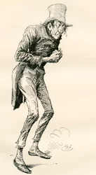 Newman Noggs. Illustration von Harry Furniss für den Charles Dickens Roman Nicholas Nickleby, aus der Testimonial Edition, veröffentlicht 1910