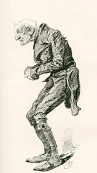 Old Chuffey. Illustration von Harry Furniss für den Charles Dickens Roman Martin Chuzzlewit, aus der Testimonial Edition, veröffentlicht 1910.