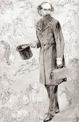 Der unkommerzielle Reisende. Illustration von Harry Furniss für die Kurzgeschichte Der unkommerzielle Reisende aus Die Weihnachtsbücher von Charles Dickens, veröffentlicht in der Testimonial Edition von 1910.
