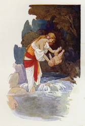 Achilles, als Thetis das Kind eintauchte, hielt sie ihn an einer Ferse