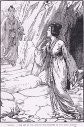Okhuni wurde am Tor von der Tochter des großen Susano getroffen (aus Susano und Ohkuni)