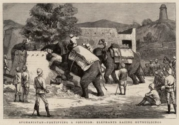 Afghanistan, Befestigung einer Position, Elefanten reißen Nebengebäude ab