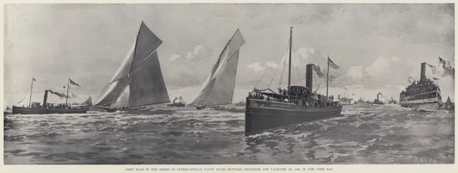 Erstes Rennen der Serie internationaler Yacht-Rennen zwischen Defender und Valkyrie III