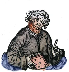 Porträt von Juvenal, lateinischer satirischer Dichter aus dem Ende des 1. Jahrhunderts. Xylographie aus „Chroniken von Nürnberg“ von Hartmann Schedel