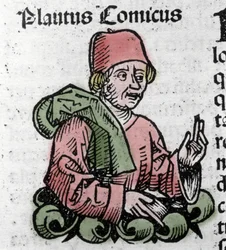 Porträt des Komödiendichters Plautus (Titus Maccius Plautus) (259/251-184 v. Chr.) Holzschnitt aus „Chroniken von Nürnberg“ von Hartmann Schedel