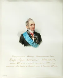 Porträt des Kanzlers des Russischen Reiches Graf Karl Robert Nesselrode 1780-1862 aus dem Album des Kaiserlichen Pferdes, 1846-1849