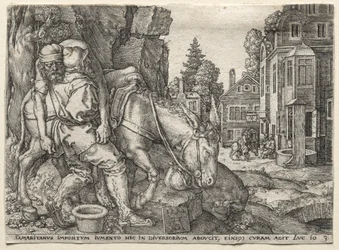 Das Gleichnis vom barmherzigen Samariter: Der barmherzige Samariter setzt den Reisenden auf seinen Esel