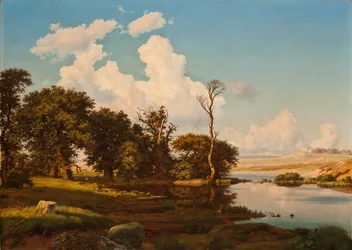 Dänische Landschaft, Eichen am See