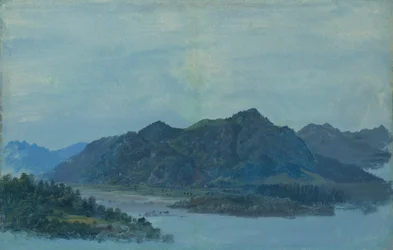 Das Inntal bei Flintsbach mit Burg Falkenstein und dem Kaisergebirge im Hintergrund