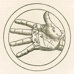 Die Hand der Chiromantie, Gravur aus Heinrich Cornelius Agrippa von Nettesheim (1486-1535) De occulta philosophia libri tres, veröffentlicht 1533
