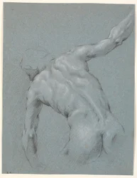 Vorwärts gebeugtes männliches Modell, von hinten gesehen