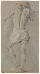 Stehendes männliches Modell, von hinten gesehen