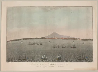 Die Stadt und Festung Batavia auf der Insel Java während der englischen Blockade im Jahr 1800
