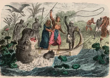 Altes Ägypten: Pharao bei der Jagd auf ein Nilpferd, 1866