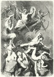 Kampf zwischen den antiken griechischen Göttern und den Titanen (Stich)