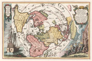 Weltkarte mit Magellans Umsegelung aus Scherers Atlas novus